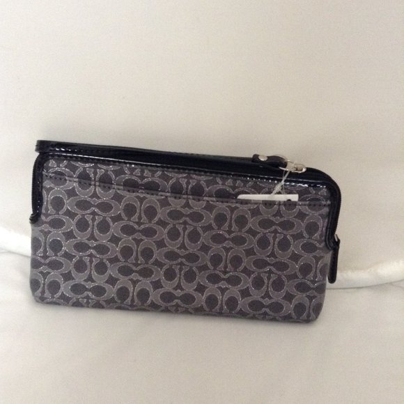 COACH Poppy Sig Metallic Double Zip Wallet Drk Gry - Picture 3 of 3